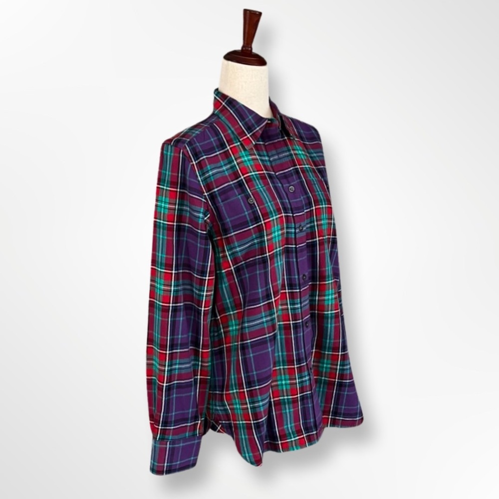 Lauren Ralph Lauren Women's Button Front Shirt Size M Purple Plaid Long Sleeve - Picture 3 of 9